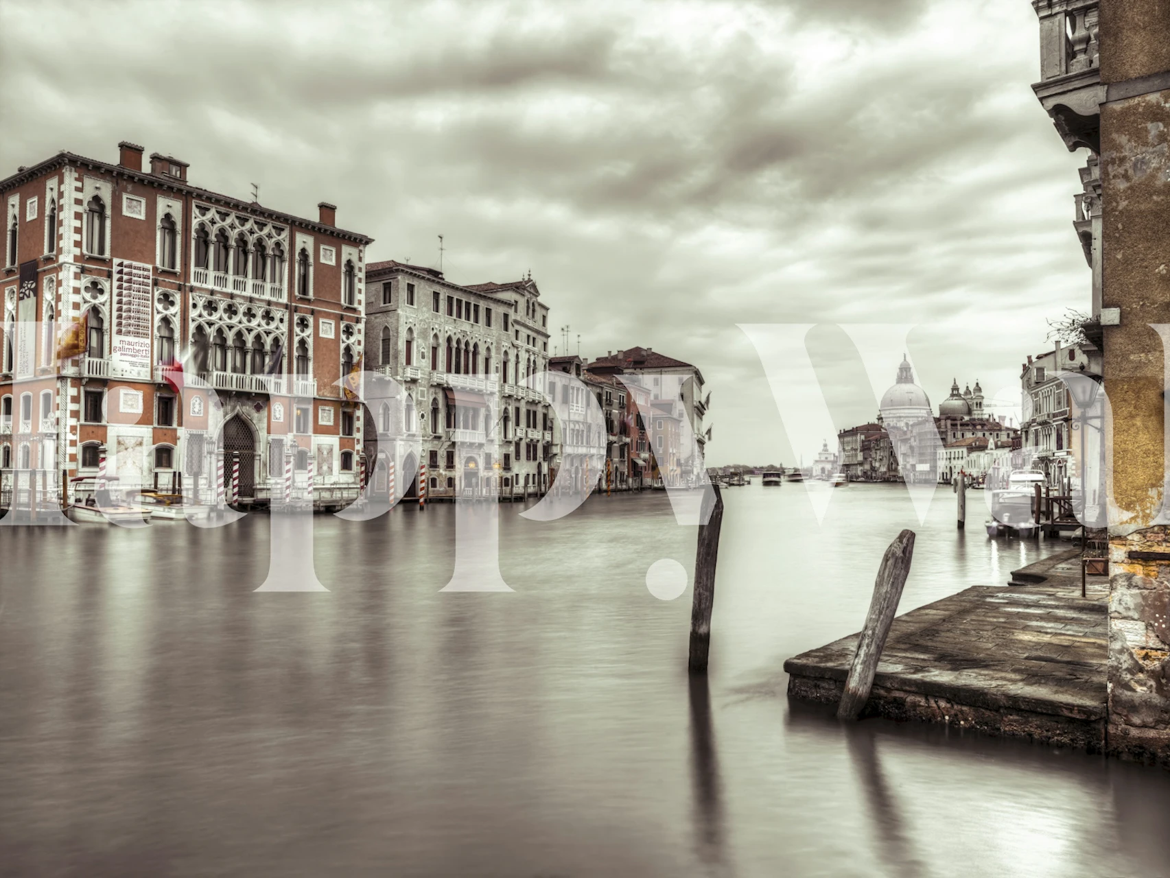 Scenic Venetian canal view with architecture in grey and soft colors wallpaper