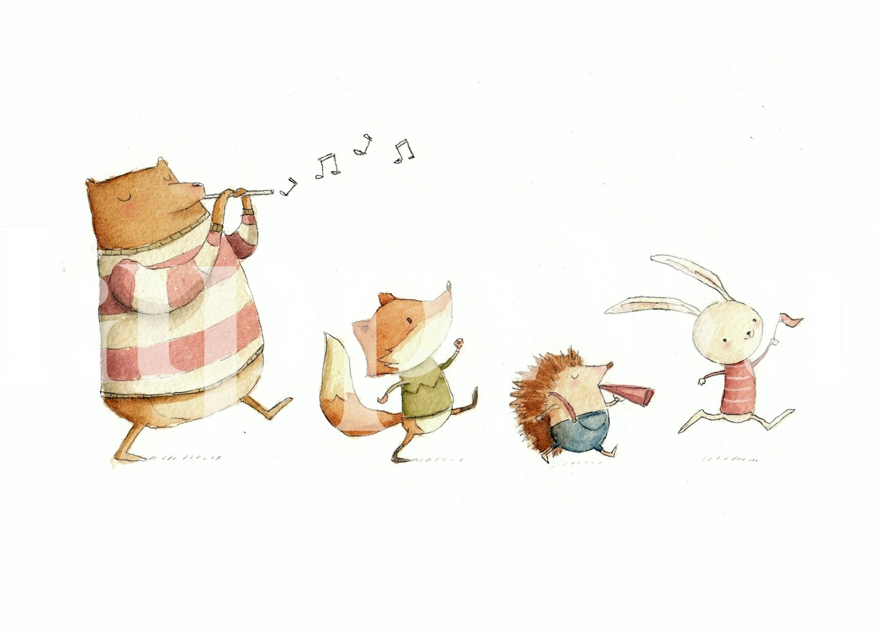 Whimsical animal parade in pastel colors wallpaper