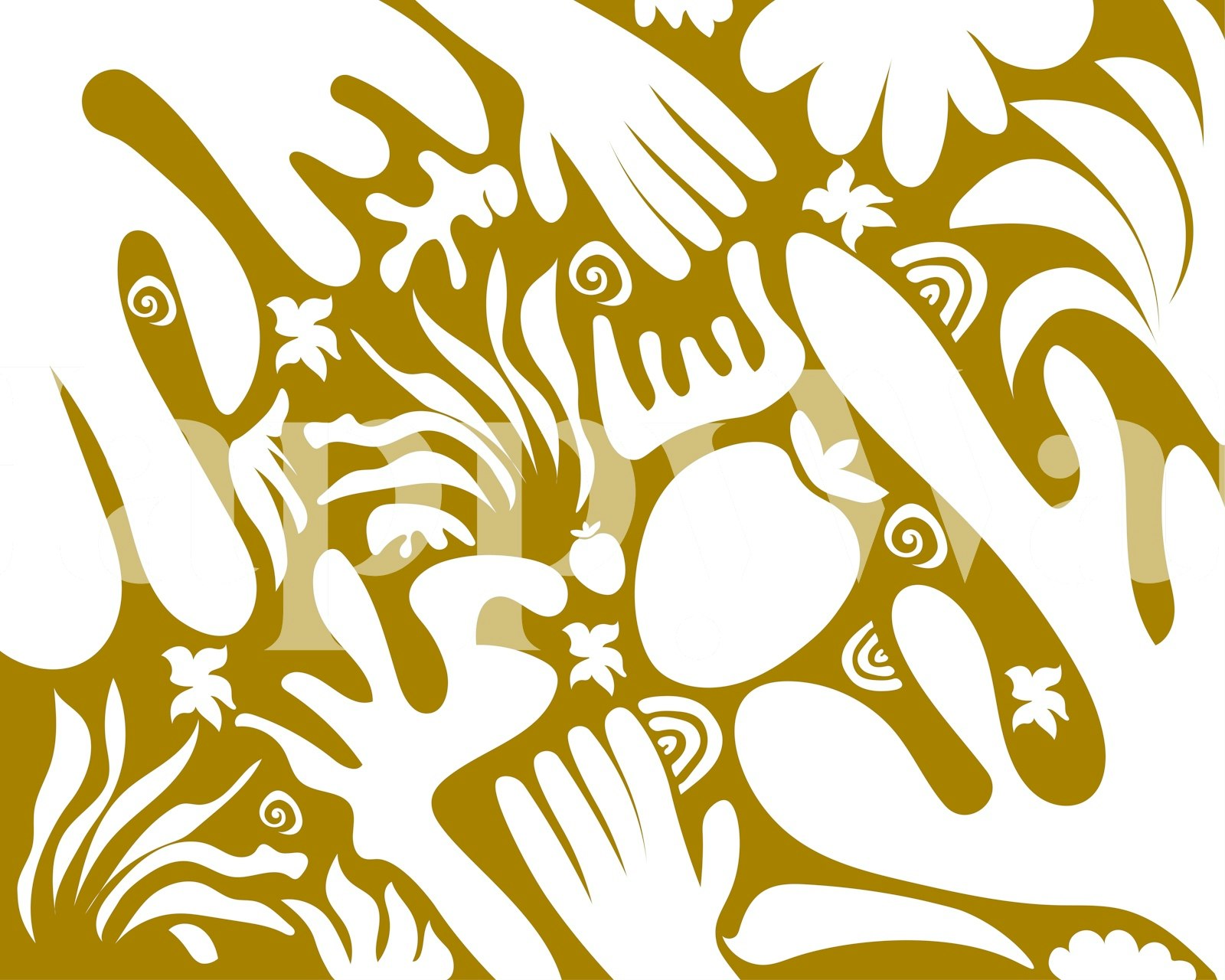 Yellow abstract wallpaper with hand-drawn floral and leafy motifs