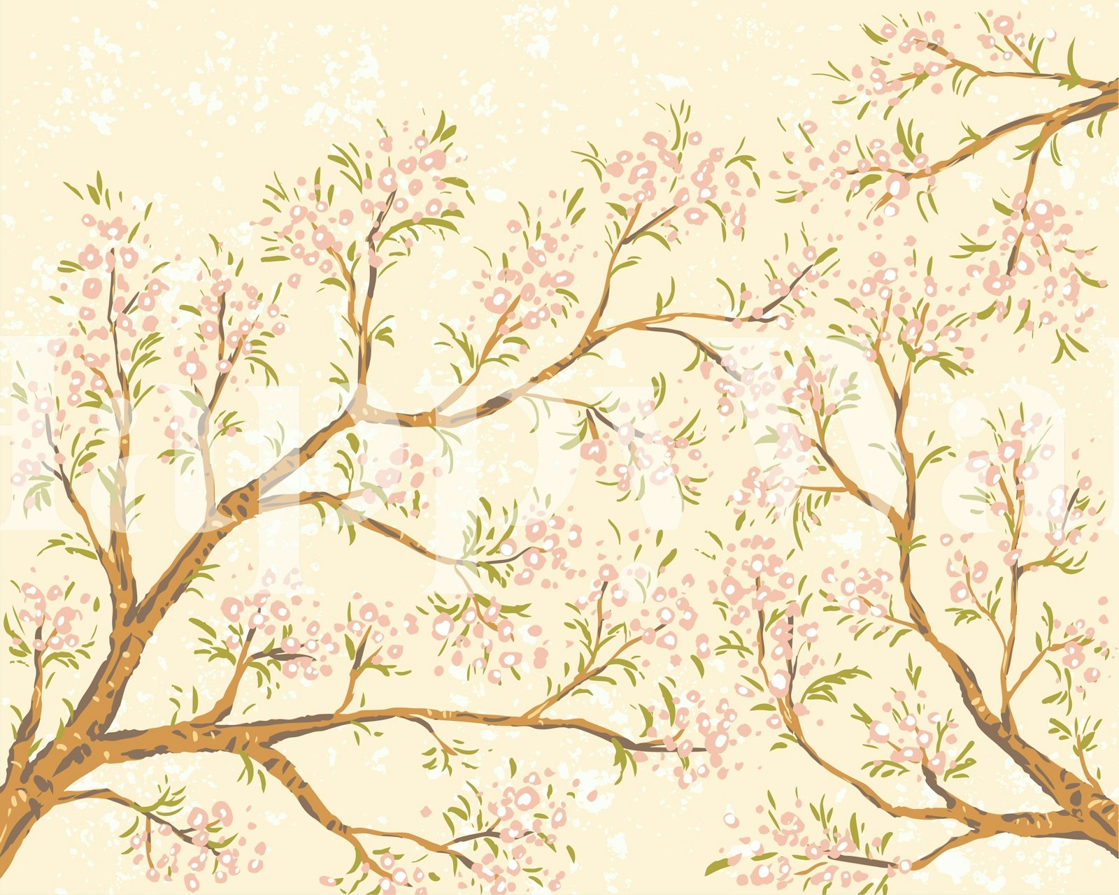 Floral branches with pink blossoms on cream background wallpaper