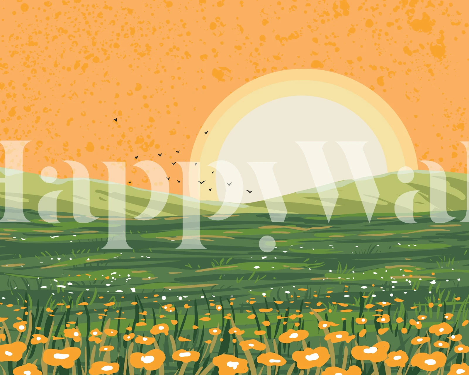 Wildflower Meadow Warm Sunset wallpaper in a room