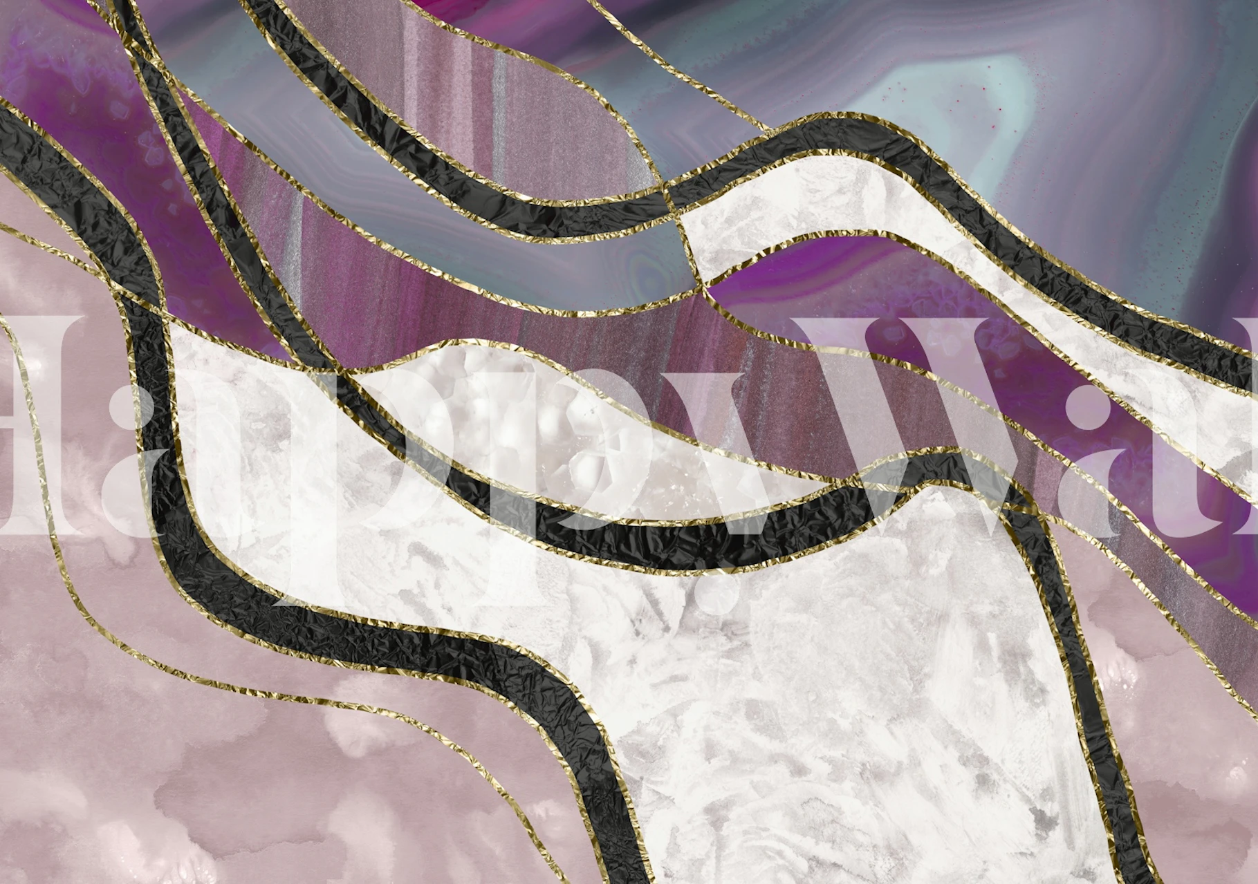 Tapeta Marble Agate Gold Glam zaprezentowana w pokoju