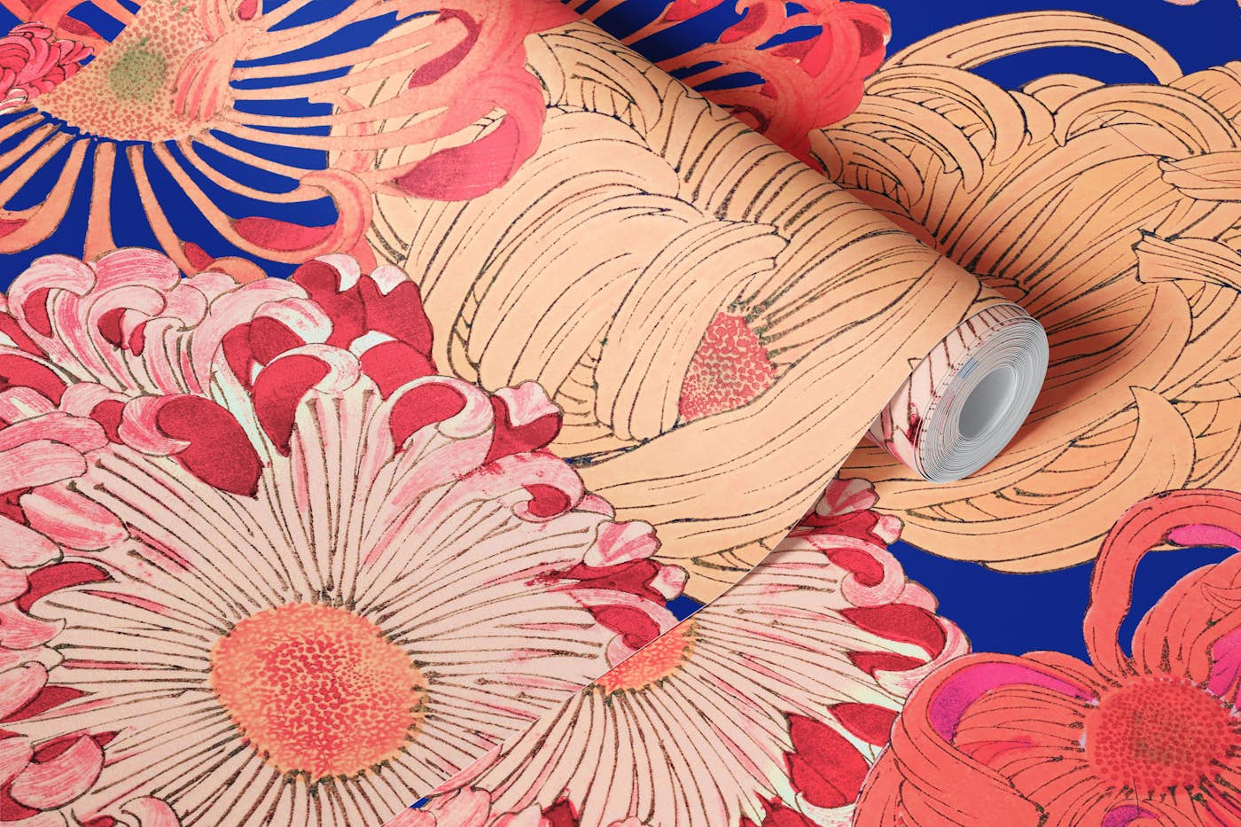 Bright Blossoms on Blue wallpaper roll