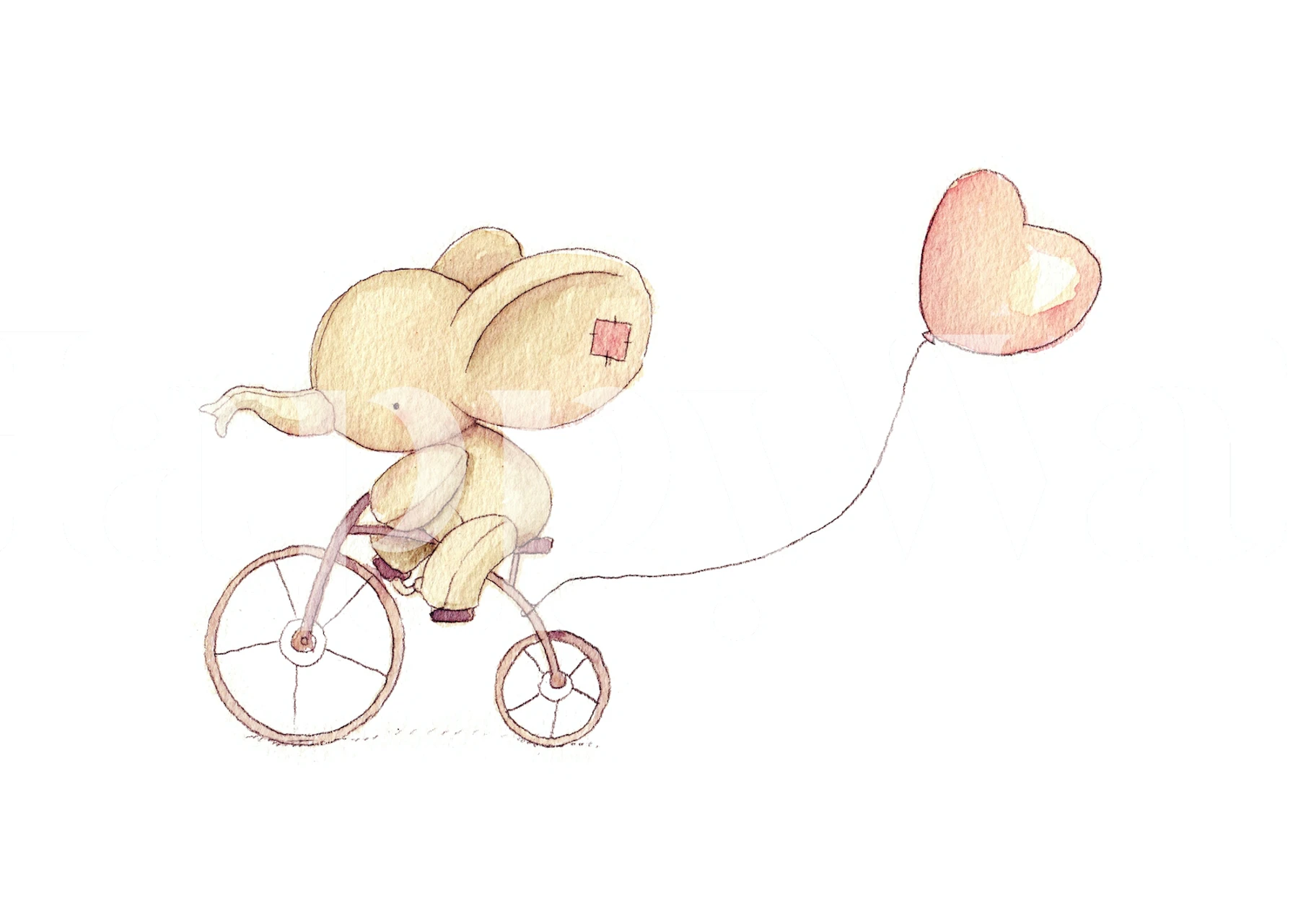 Whimsical elephant on a bike with heart balloon wall mural