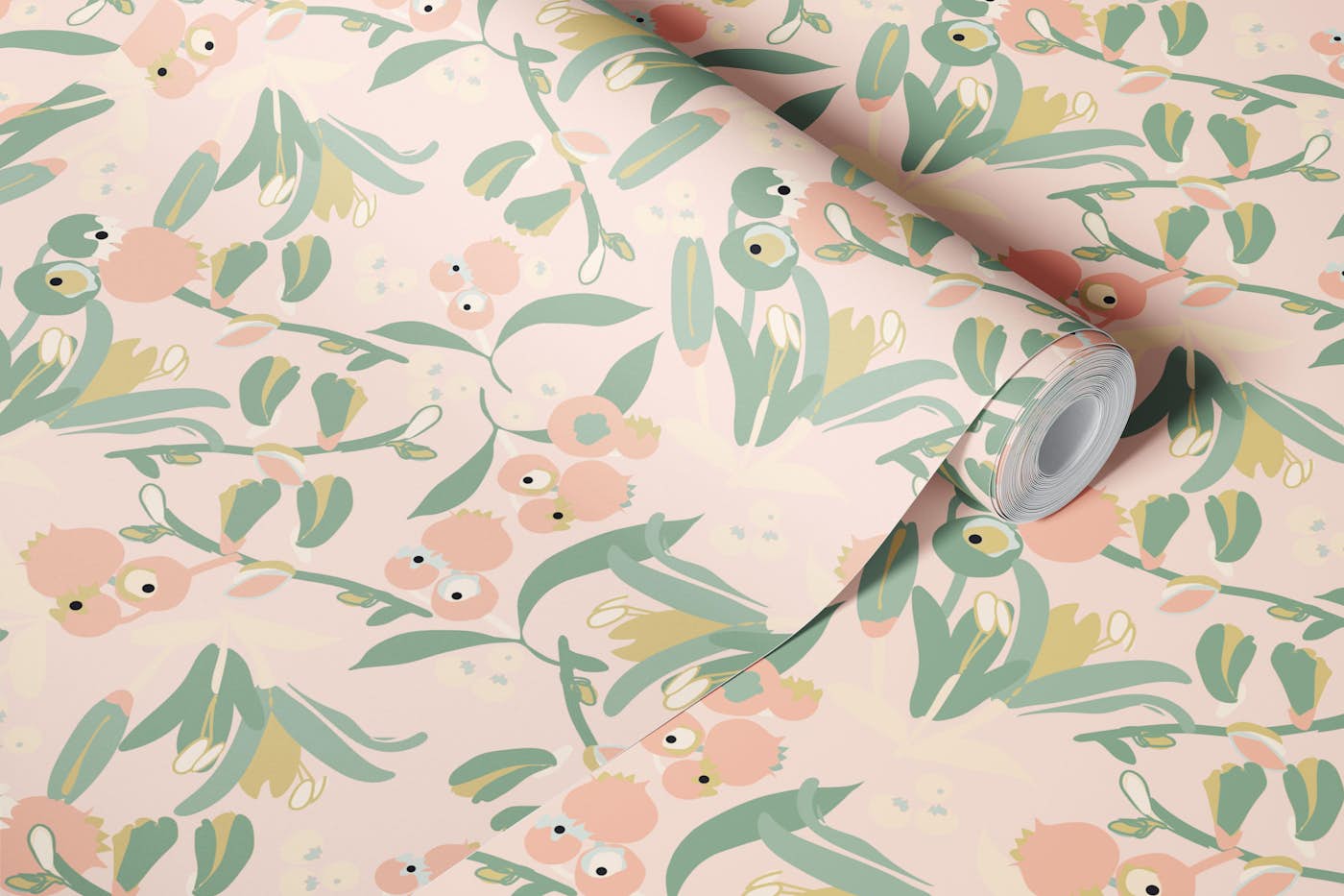 Soft Cottage Chintz Floral on Blush Pink wallpaper roll