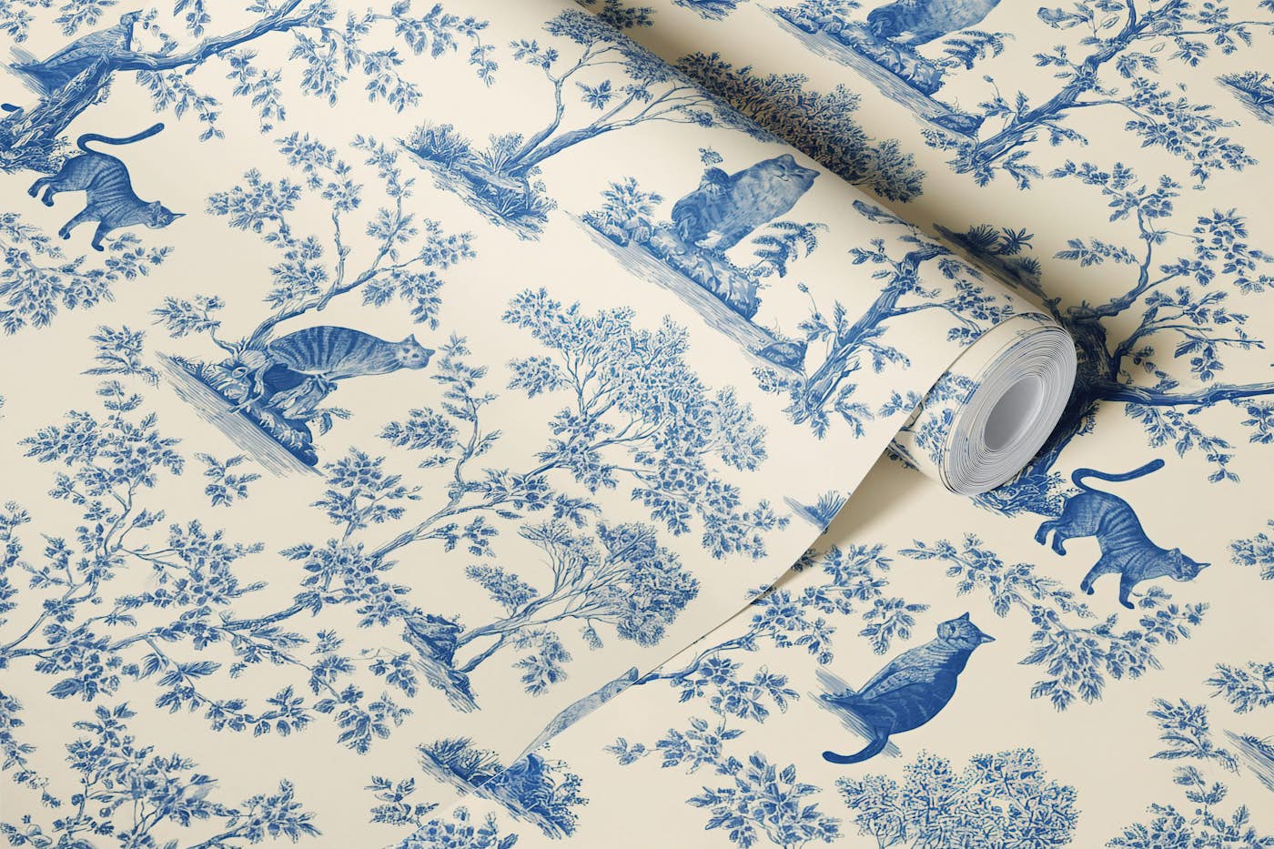 Enchanted Forest Cat - Blue wallpaper roll
