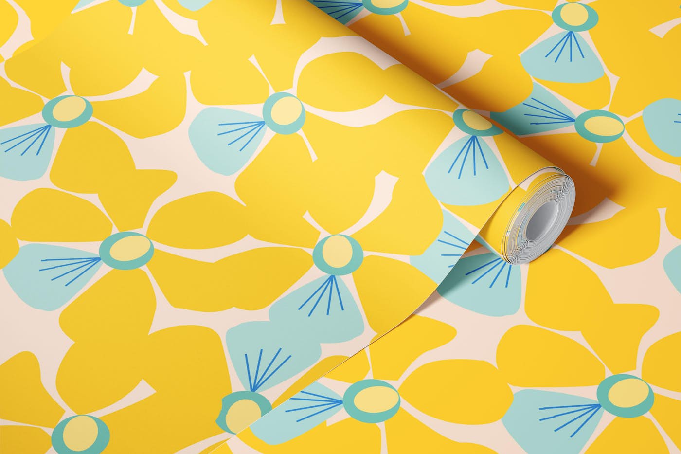 Yellow Dendrobium Orchid Abstract on Blush wallpaper roll