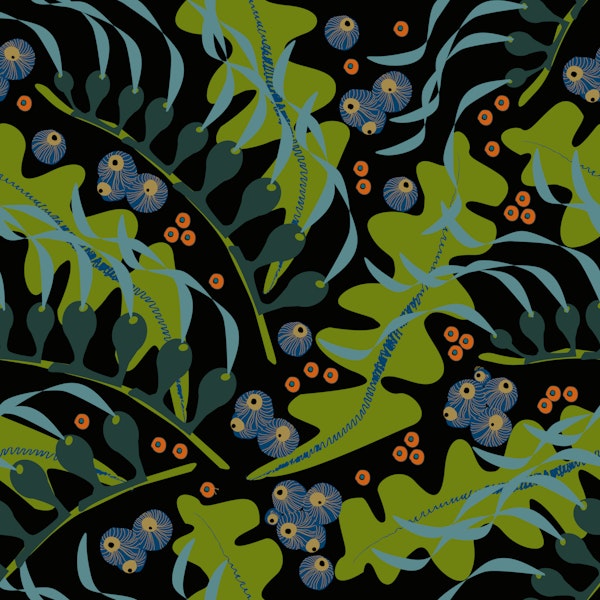 Dark Seaweed and Coral Pattern in Teal
