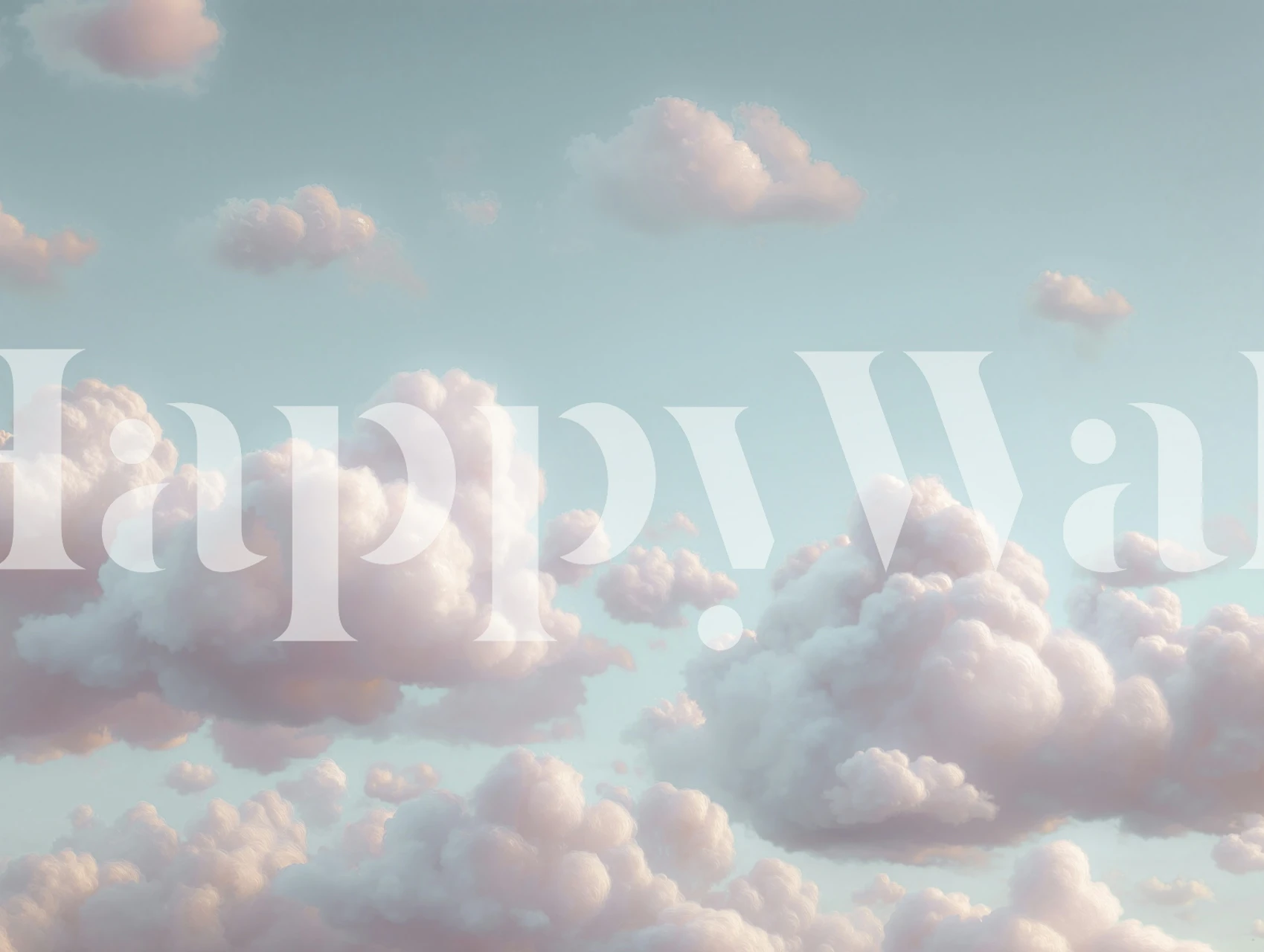Fluffy pink clouds on a light blue sky wallpaper