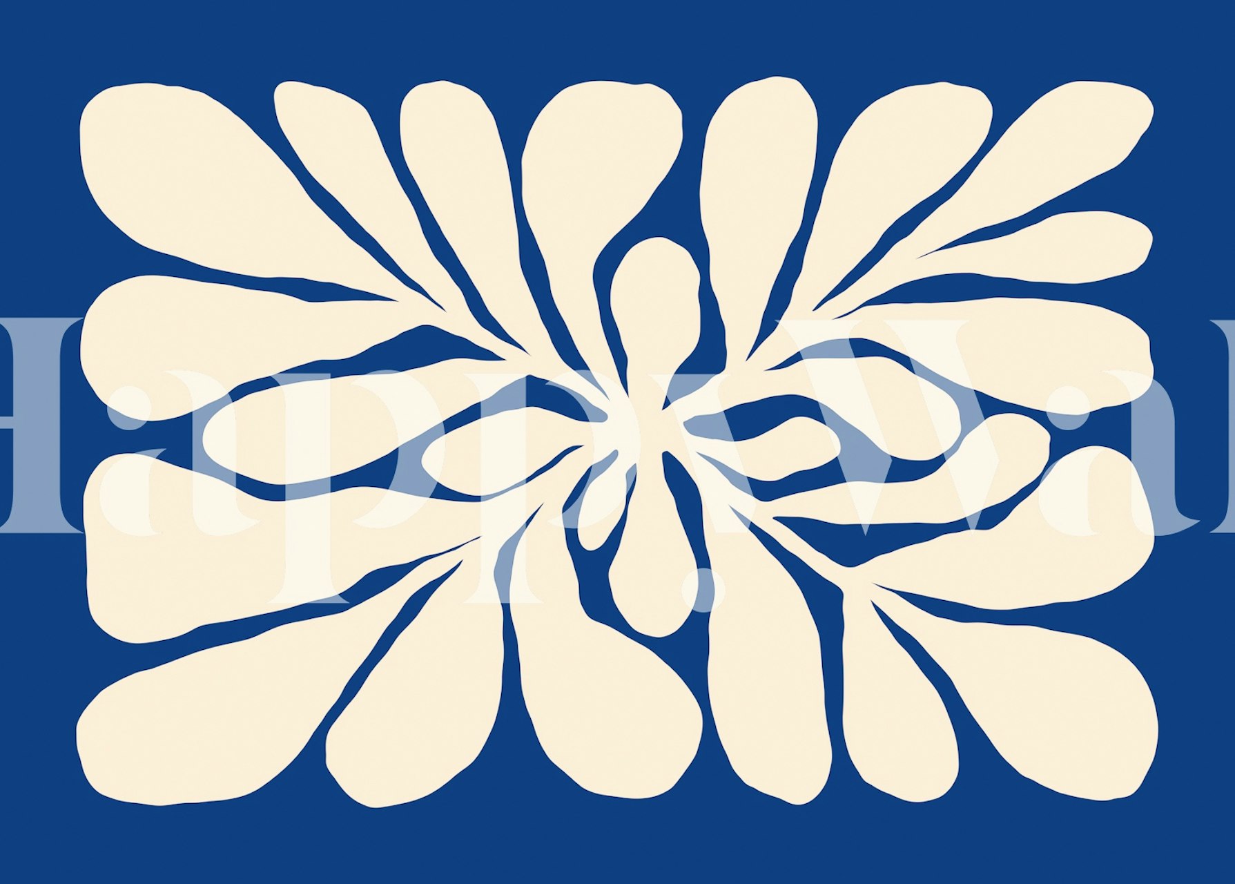 Papier peint Modern Abstract Leaves en bleu et ivoire