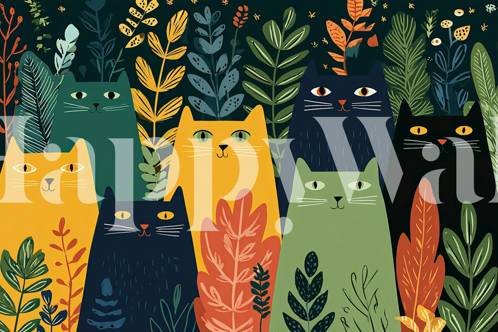 Colorful Feline Forest tapeta v pokoji