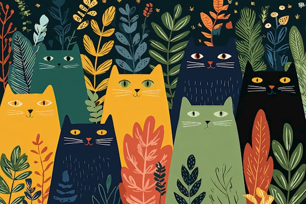 Colorful Feline Forest