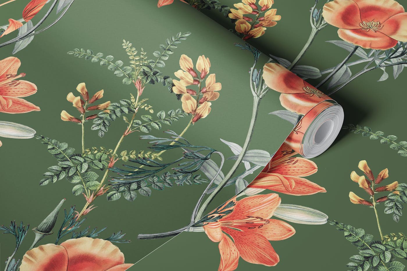 Vintage Floral Green Dream wallpaper roll