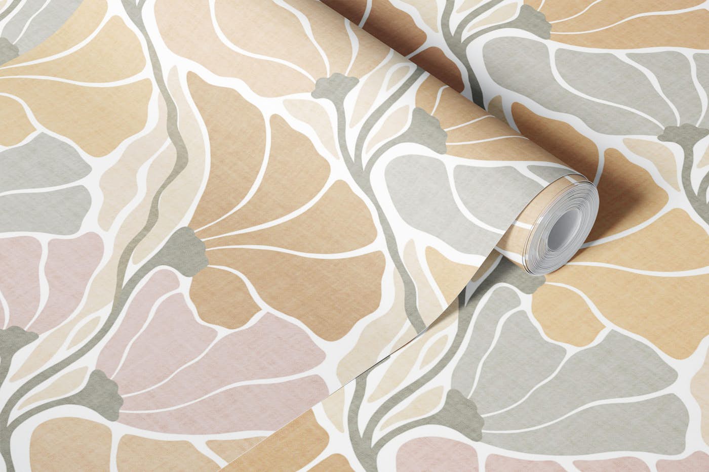 Retro Botanical Fan Florals – Earthy Neutral wallpaper roll