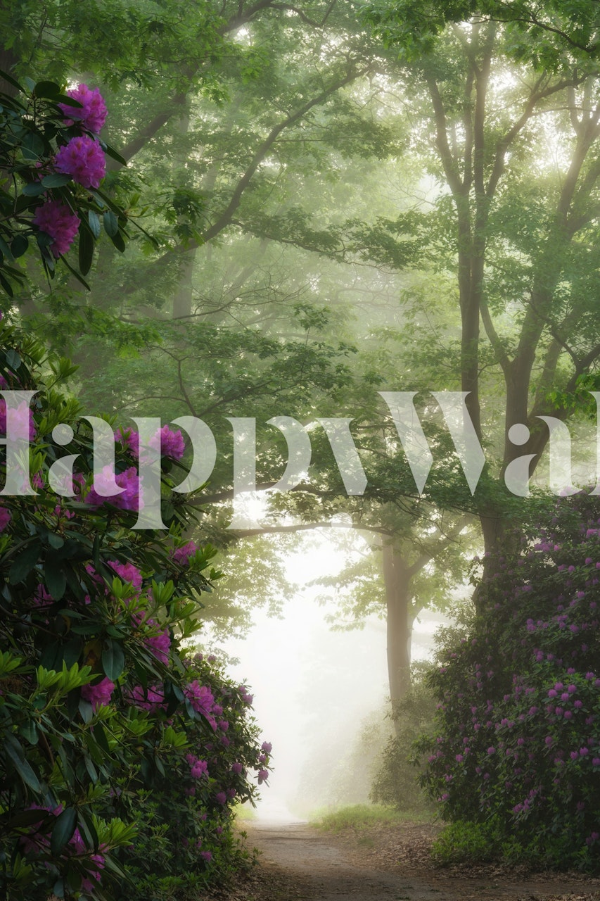 Foggy rhododendrons wallpaper in a room