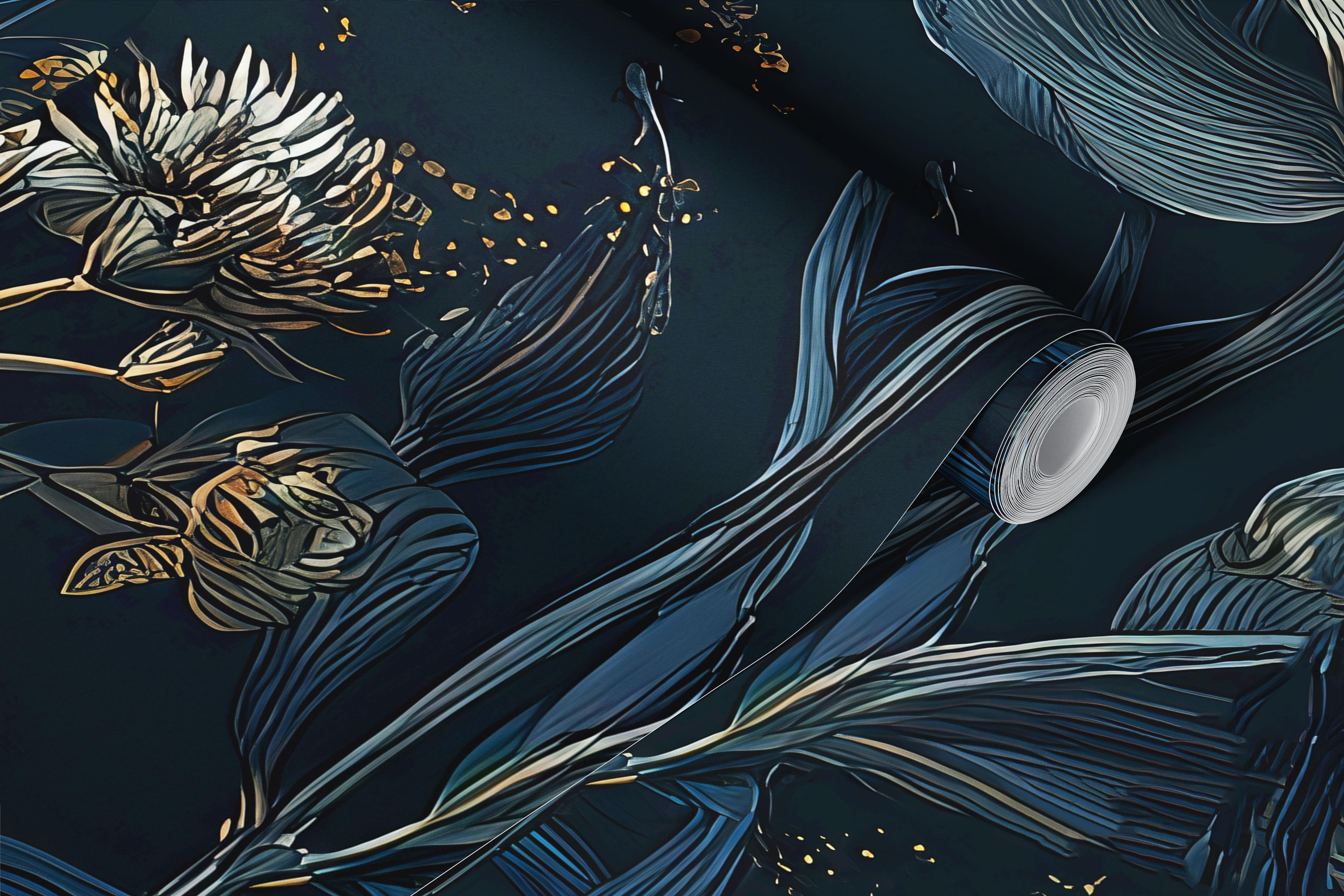 Papel pintado Midnight Garden Elegance en una habitación