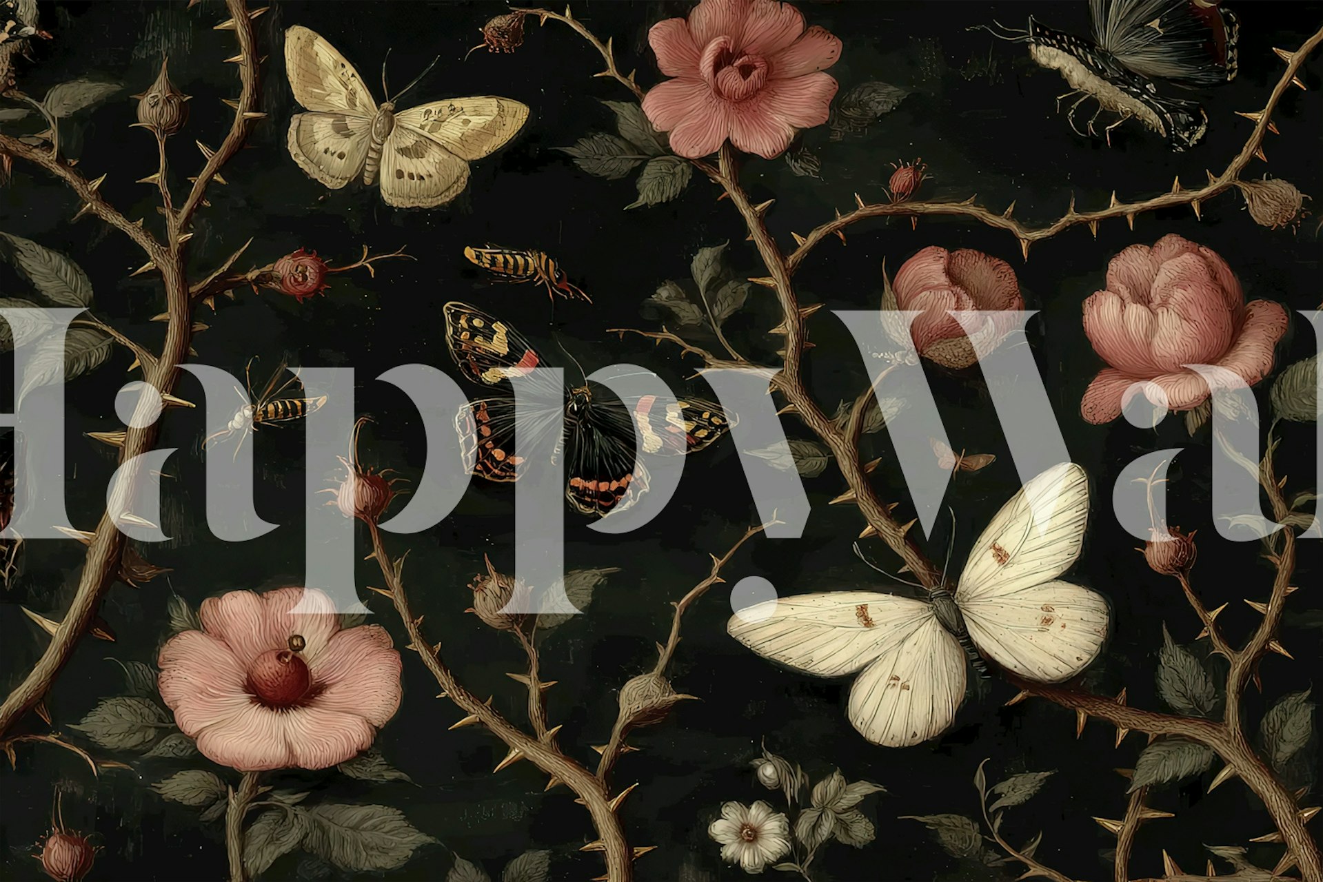 Dark elegance botanical wallpaper design