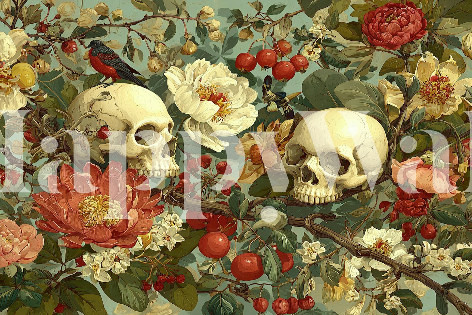 Eternal Bloom and Bones wallpaper in een kamer