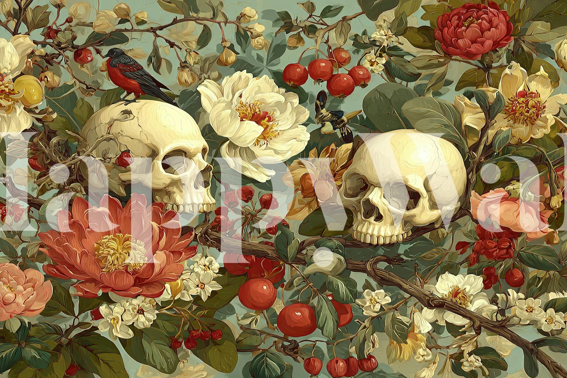 Carta da parati Eternal Bloom and Bones in una stanza