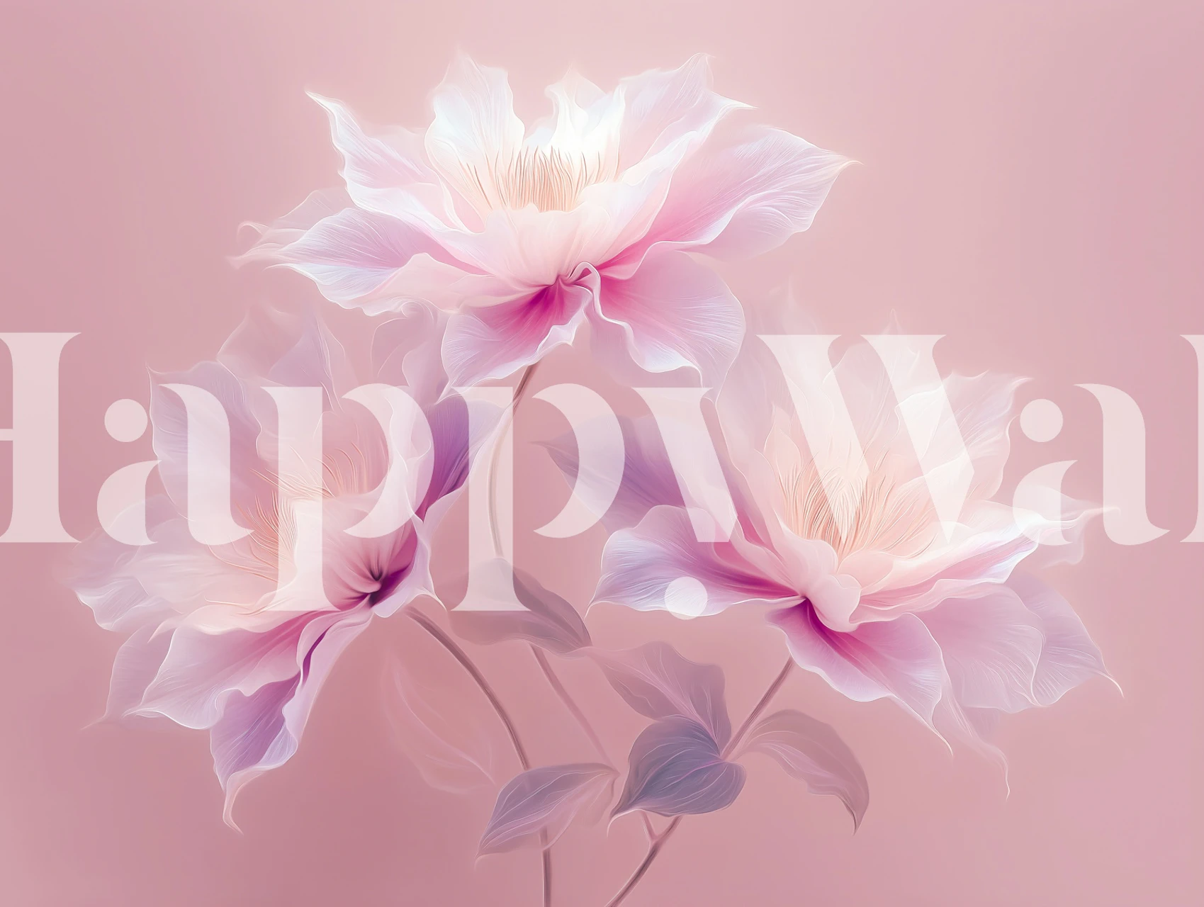 Delicate floral wallpaper in a pink room