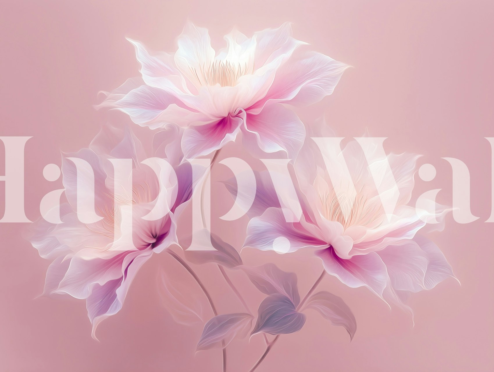 Delicate floral wallpaper in a pink room