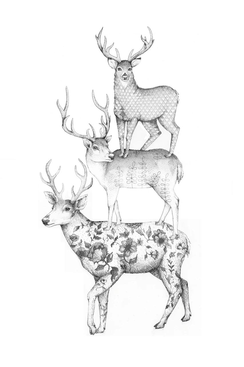 Černobílá tapeta Three Stacked Deer