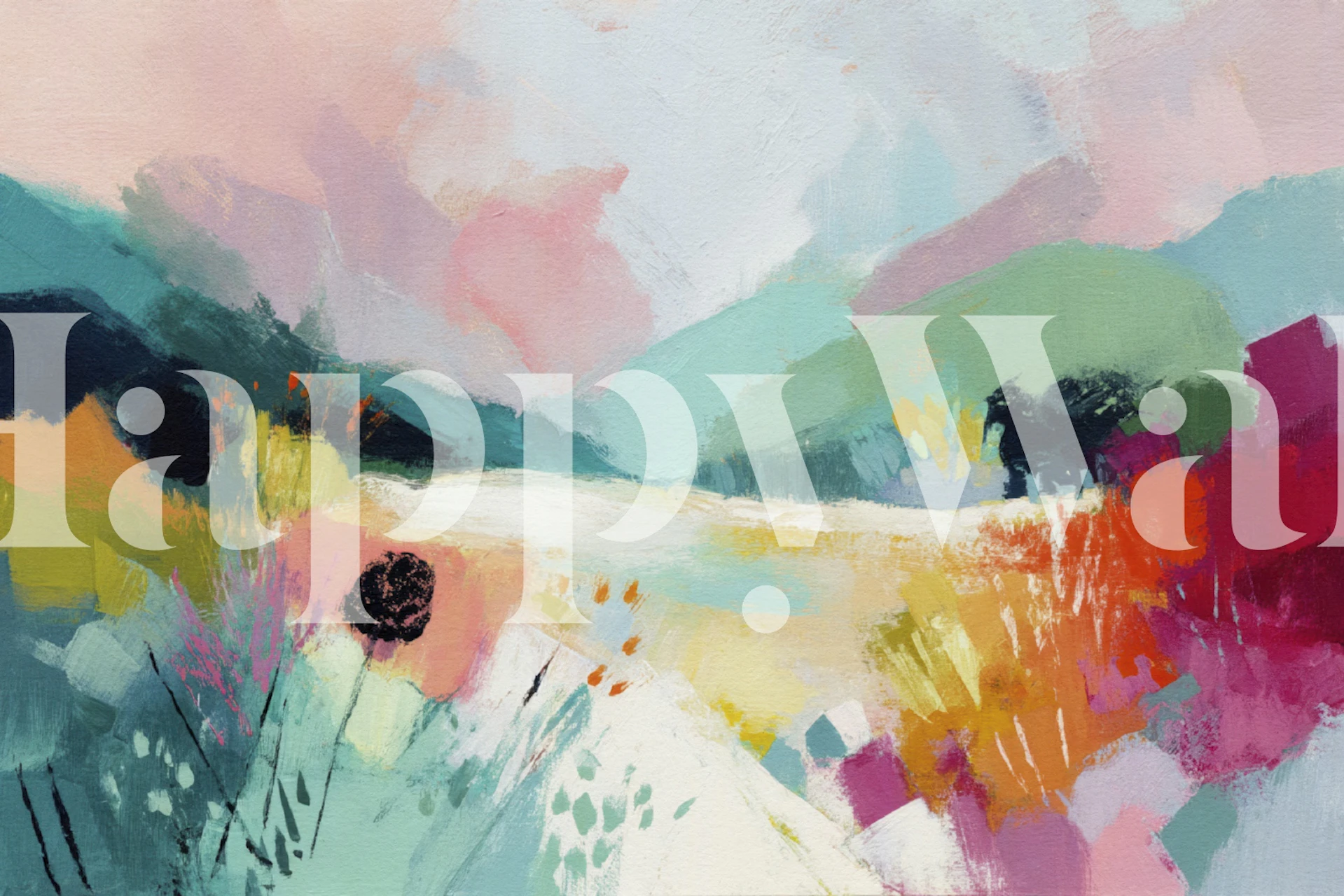 Colorful Mountain Scene tapet i ett rum