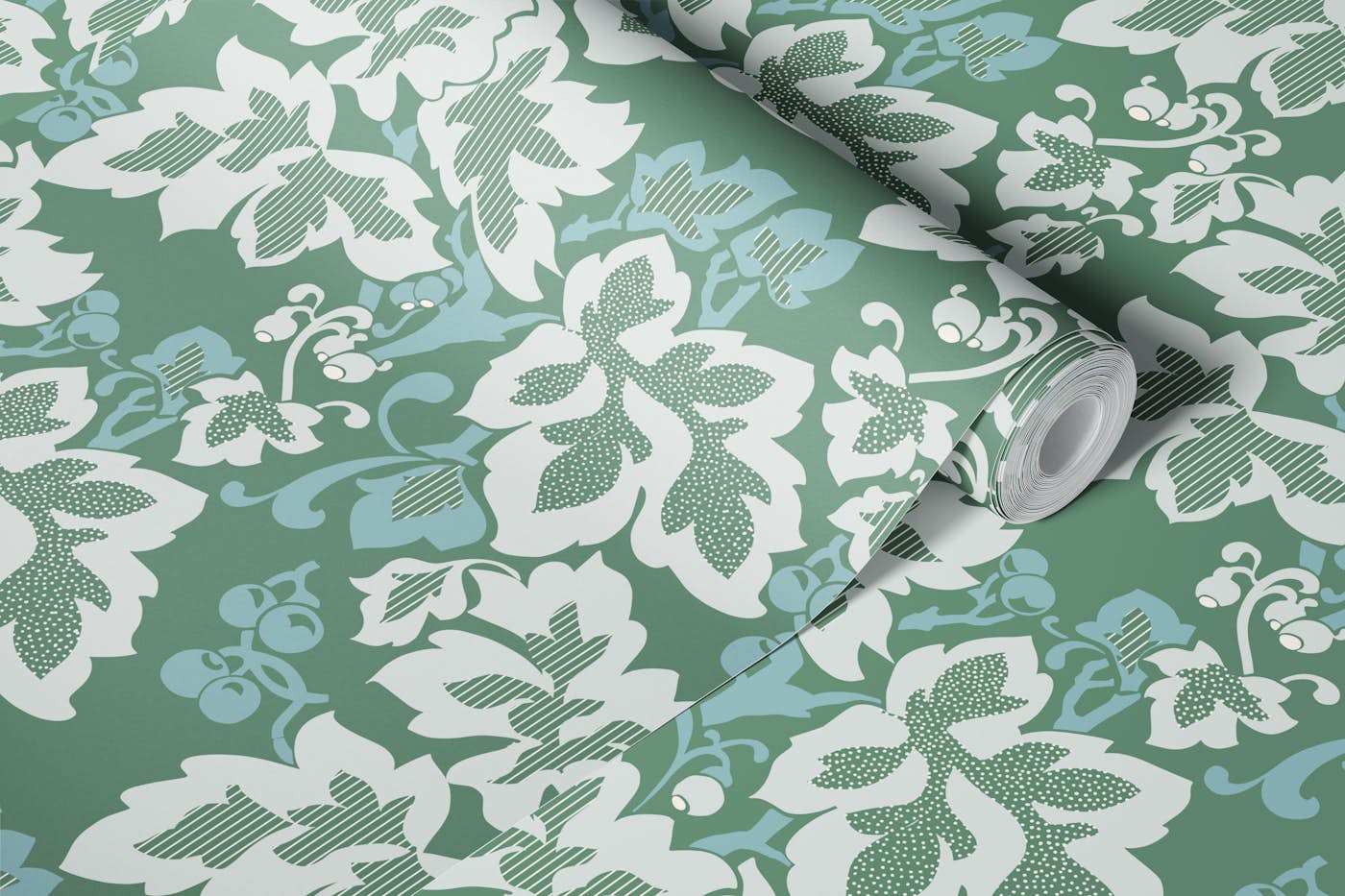 Cottage renaissance vine leaves green wallpaper roll