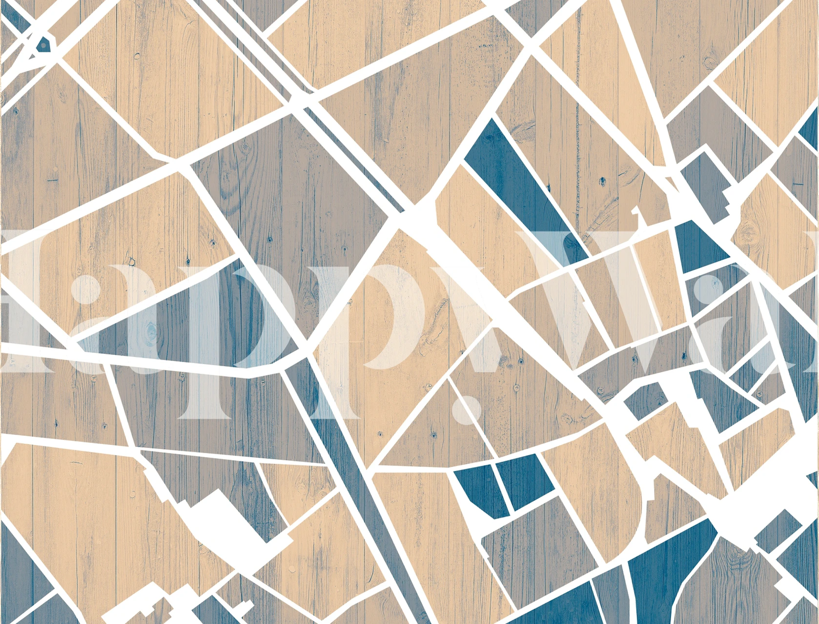 Geometric city map design in blue and beige tones wallpaper