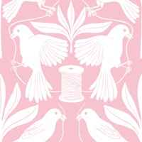 Sewing Birds In Pink and White behang