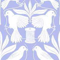 Sewing Birds In Blue and White behang