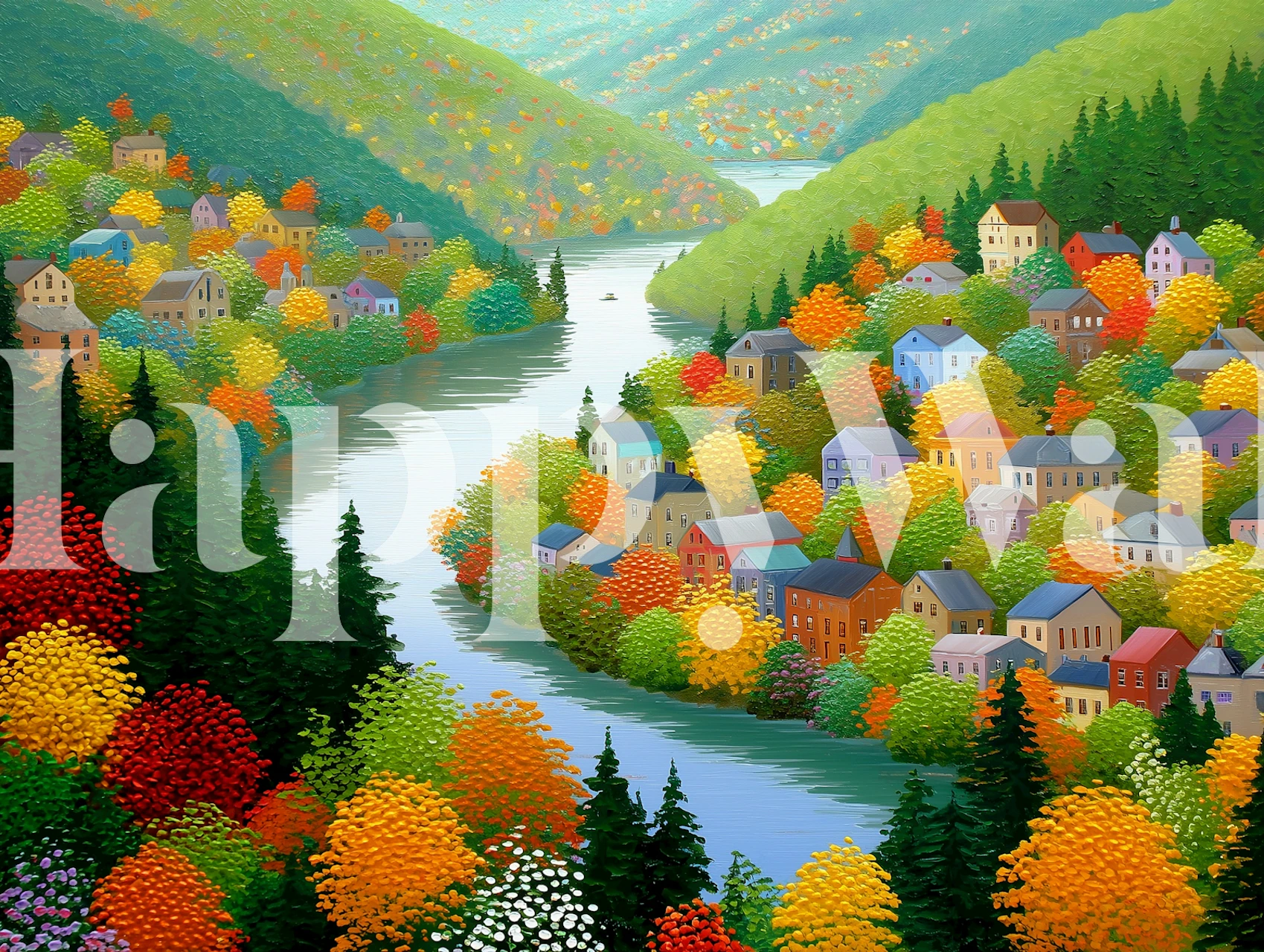 Charming River Village Tapete in einem Raum