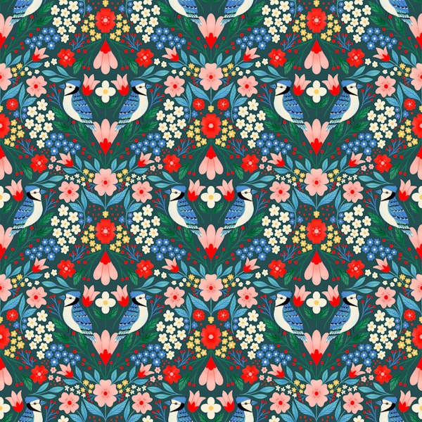 Blue Jay Floral Symphony