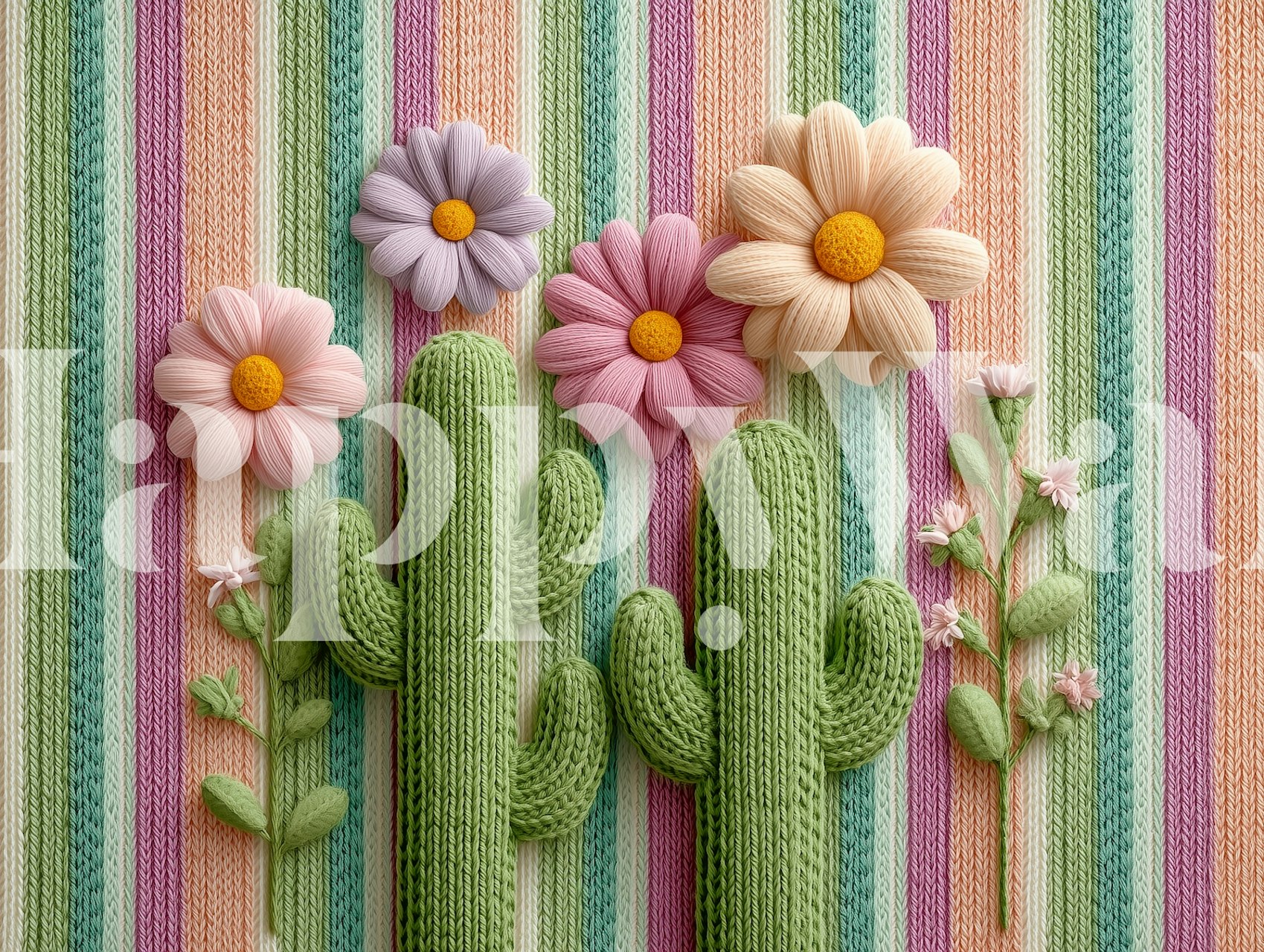 Knitted Cactus Garden behang in een kamer