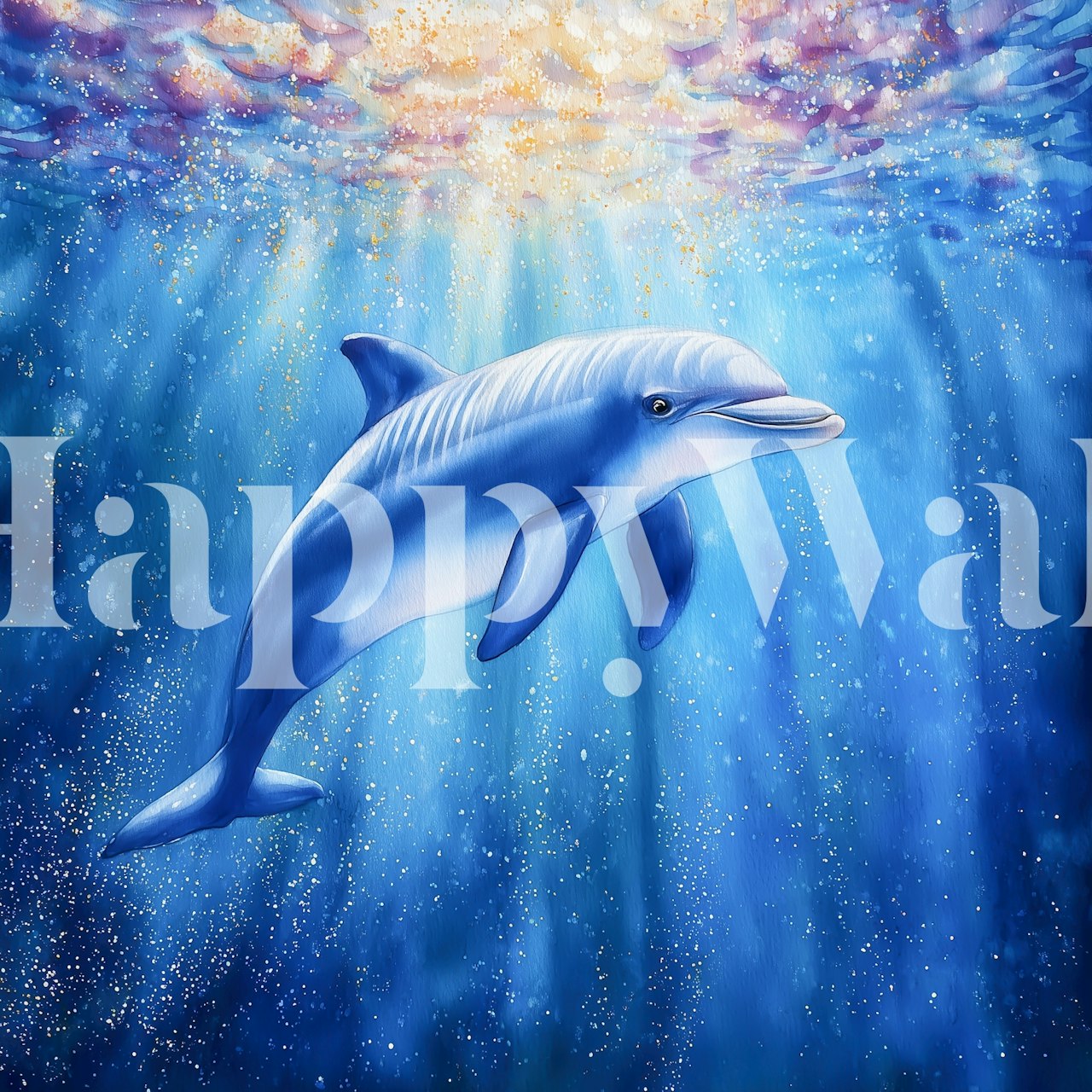 Dolphin swimming in blue underwater scene wallpaper