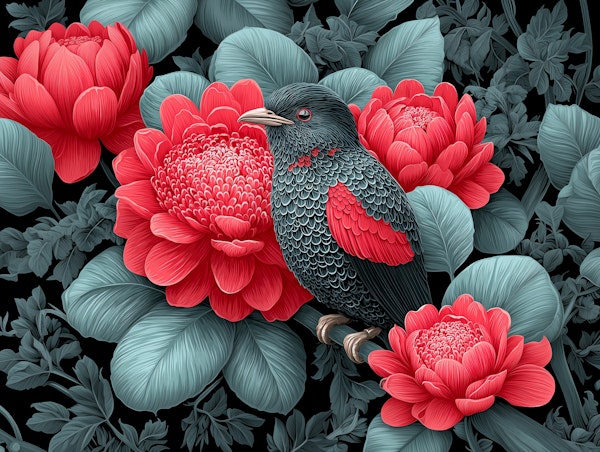 Crimson Blossom Bird