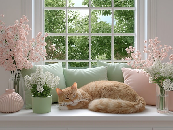 Cozy Cat on Window Seat