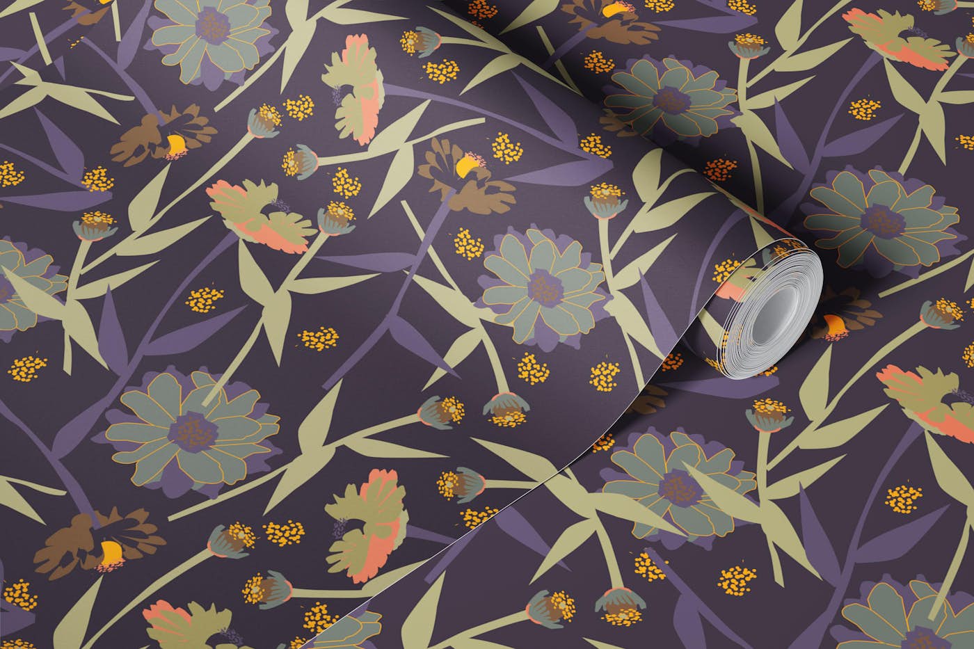 Moody Zinnia Floral on Charcoal wallpaper roll