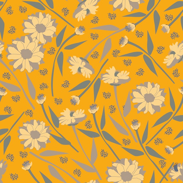 Autumn Meadow Floral Pattern on Mustard