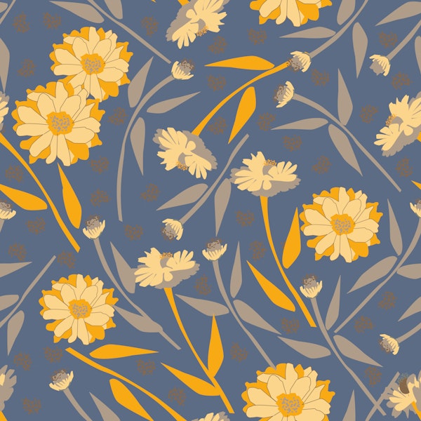 Golden Marigold Meadow on Blue