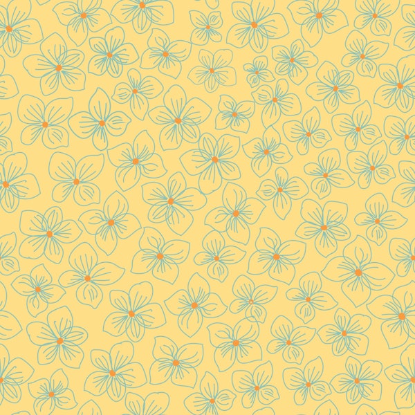 Yellow Line Florals on Aqua Blue