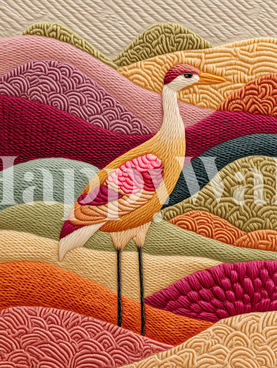 Crane Embroidery Art tapet i et rom