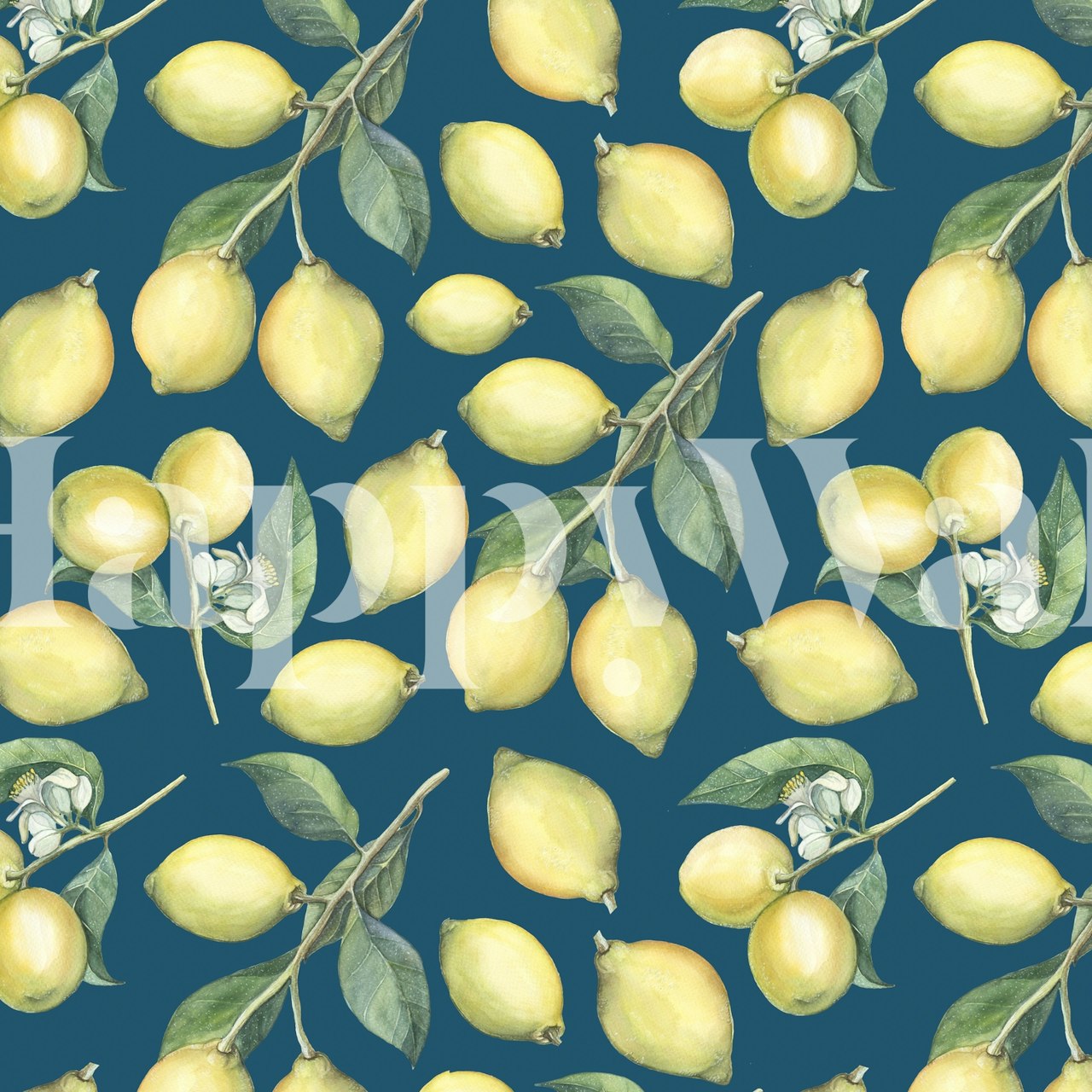Lemon Fresh Blue tapetti huoneessa