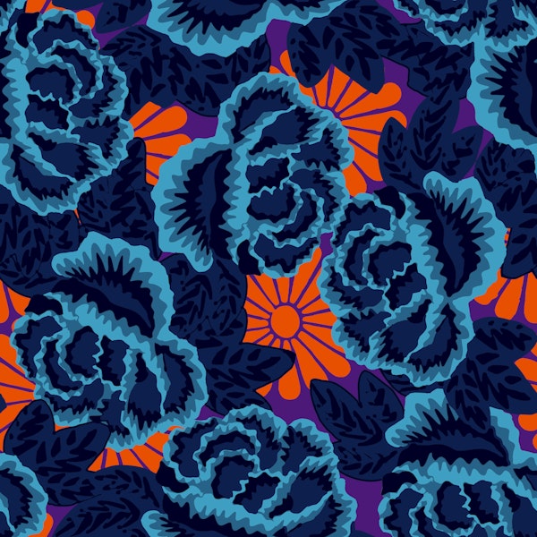 Electric Midnight Blue Abstract Flowers