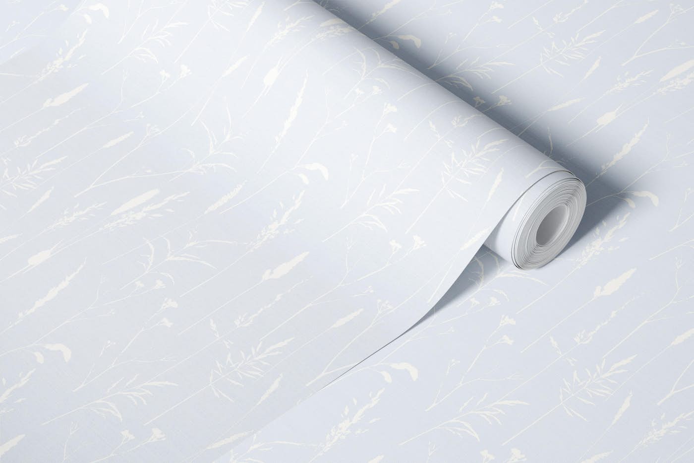 boho wild grasses - soft blue grey wallpaper roll