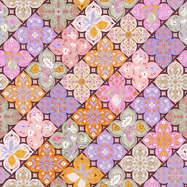 Lemon and Flowers Boho Moroccan Tiles - Large