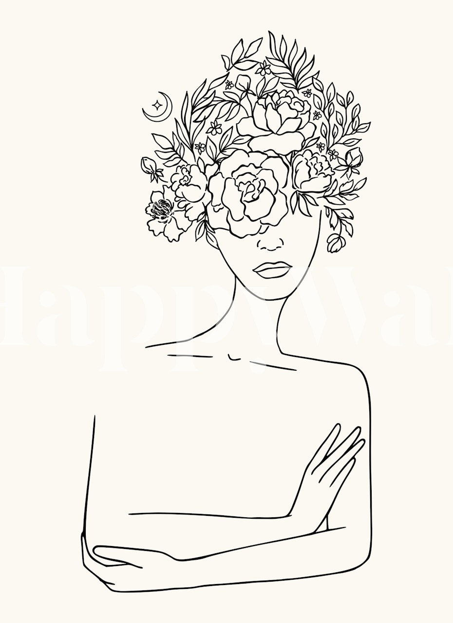Floral woman wallpaper design