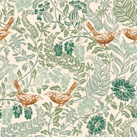 Cottage garden loving birds sage green carta da parati