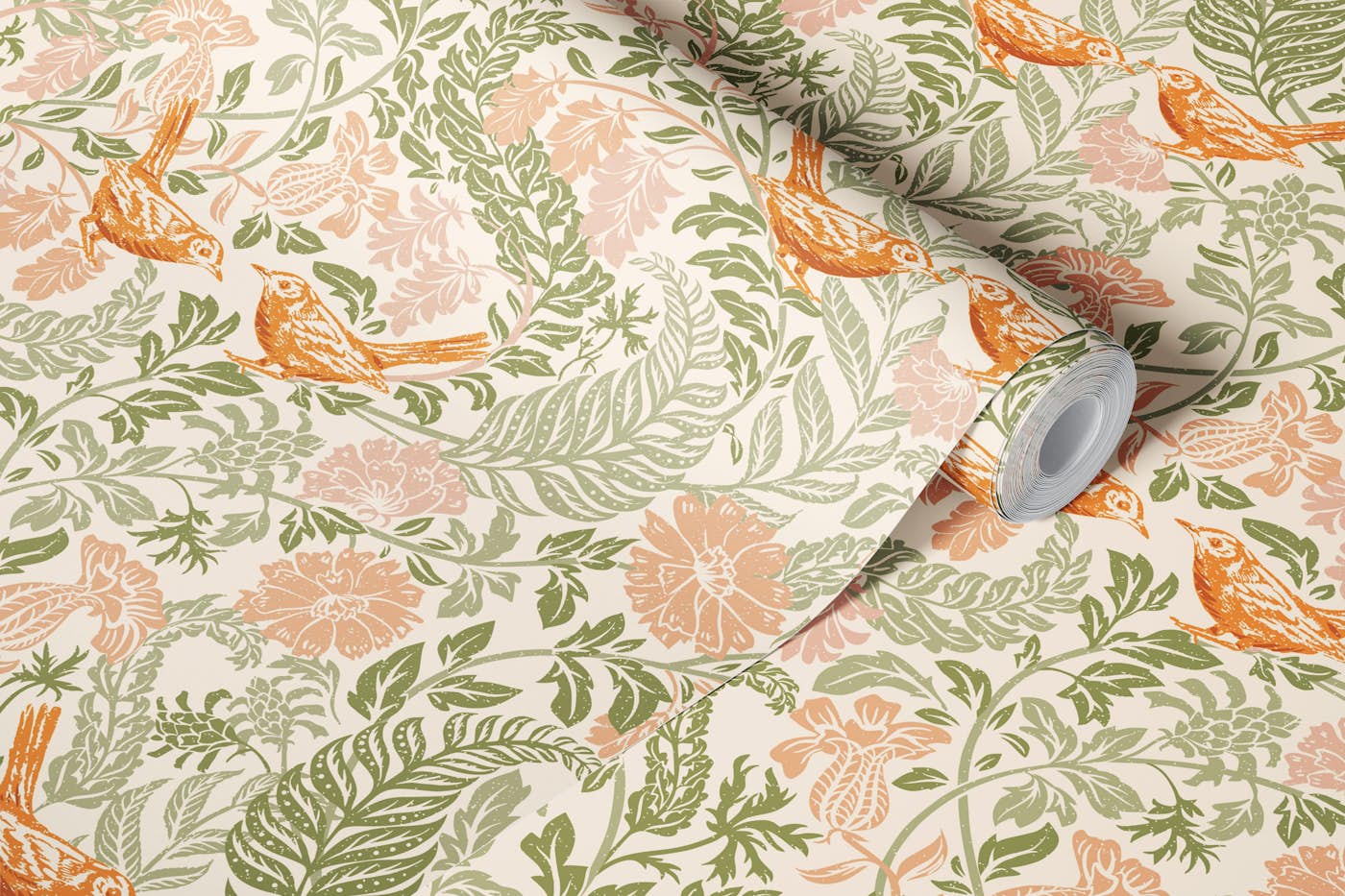 Cottage garden loving birds woodland gold wallpaper roll
