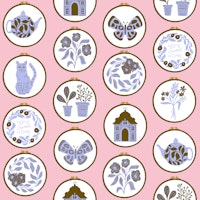 Crafty Home Spun Embroidery Hoops on Pink wallpaper